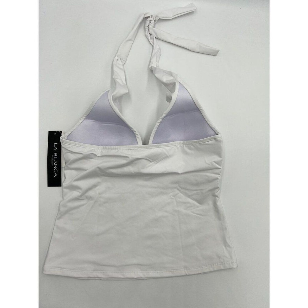La Blanca Womens White Striped Halter Tankini Swim Top Multi Color Band 4 NEW - Picture 6 of 6